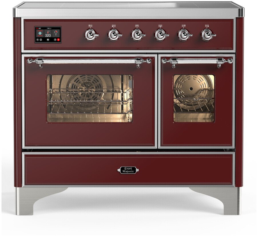 ILVE UMDIB40NR3BUC Majestic III 40 inch Induction Range with 6 Elements, 3.82 cu. ft. Total Oven Capacity (Triple Glass Door, Burgundy, Chrome)