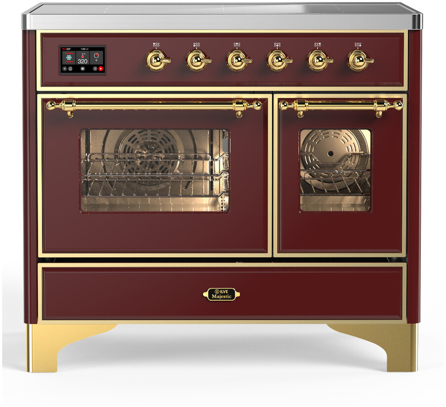 ILVE UMDIB40NR3BUG Majestic III 40 inch Induction Range with 6 Elements, 3.82 cu. ft. Total Oven Capacity (Triple Glass Door, Burgundy, Brass)