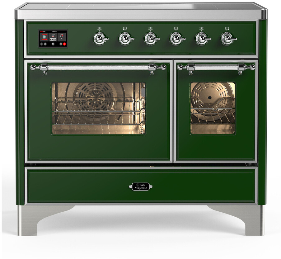 ILVE UMDIB40NR3EGC Majestic III 40 inch Induction Range with 6 Elements, 3.82 cu. ft. Total Oven Capacity (Triple Glass Door, Emerald Green, Chrome)