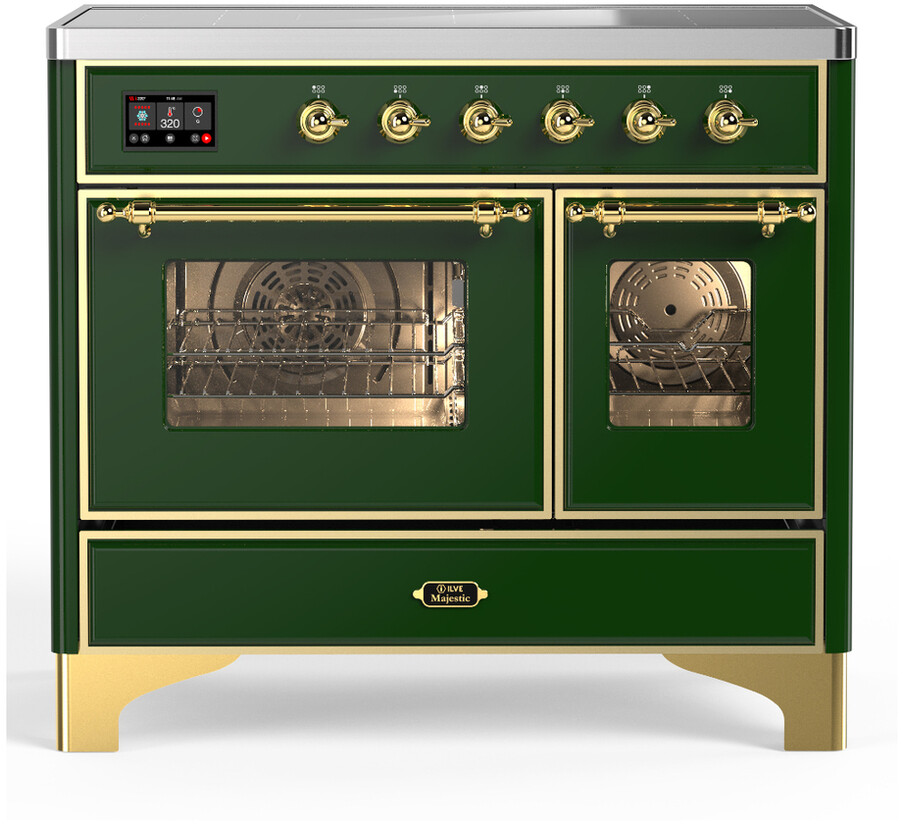 ILVE UMDIB40NR3EGG Majestic III 40 inch Induction Range with 6 Elements, 3.82 cu. ft. Total Oven Capacity (Triple Glass Door, Emerald Green, Brass)