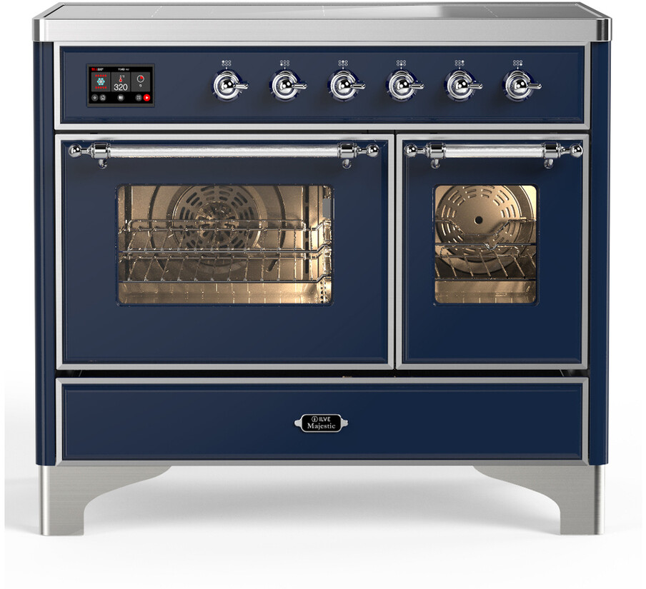 ILVE UMDIB40NR3MBC Majestic III 40 inch Induction Range with 6 Elements, 3.82 cu. ft. Total Oven Capacity (Triple Glass Door, Midnight Blue, Chrome)