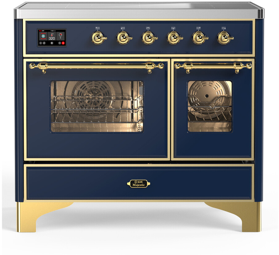 ILVE UMDIB40NR3MBG Majestic III 40 inch Induction Range with 6 Elements, 3.82 cu. ft. Total Oven Capacity (Triple Glass Door, Midnight Blue, Brass)