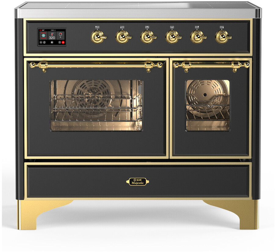ILVE UMDIB40NR3MGG Majestic III 40 inch Induction Range with 6 Elements, 3.82 cu. ft. Total Oven Capacity (Triple Glass Door, Graphite Matte, Brass)