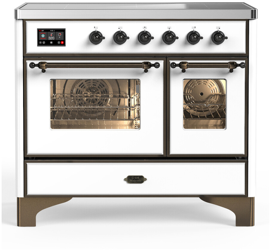 ILVE UMDIB40NR3WHB Majestic III 40 inch Induction Range with 6 Elements, 3.82 cu. ft. Total Oven Capacity (Triple Glass Door, White, Burnished)
