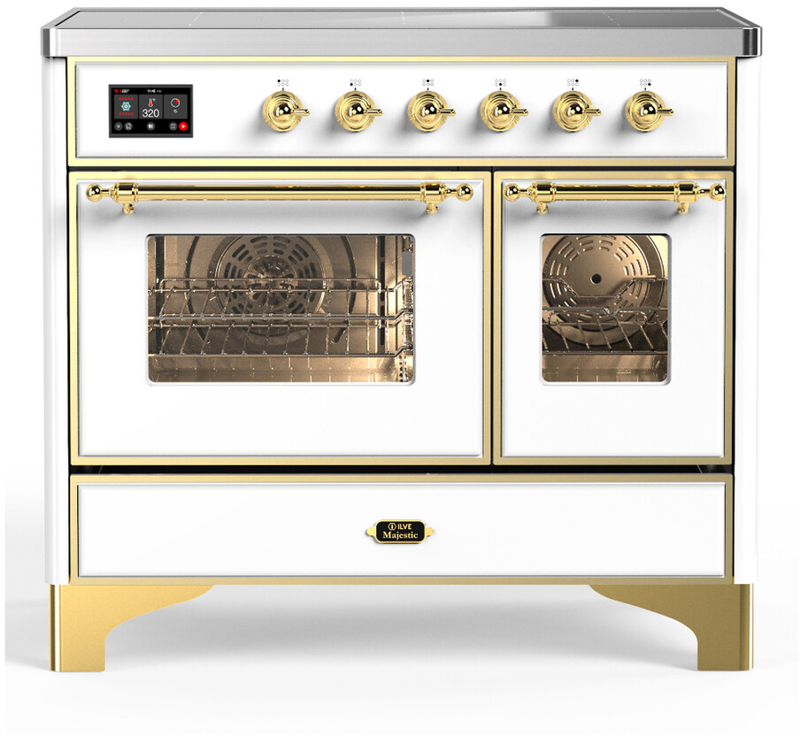 ILVE UMDIB40NR3WHG Majestic III 40 inch Induction Range with 6 Elements, 3.82 cu. ft. Total Oven Capacity (Triple Glass Door, White, Brass)
