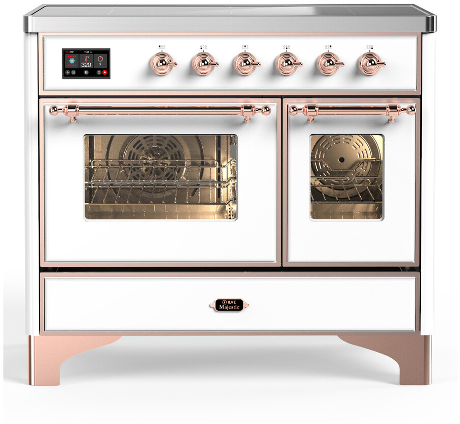 ILVE UMDIB40NR3WHP Majestic III 40 inch Induction Range with 6 Elements, 3.82 cu. ft. Total Oven Capacity (Triple Glass Door, White, Copper)