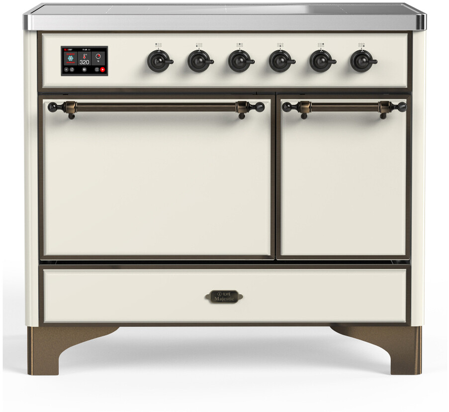 ILVE UMDIB40QNR3AWB Majestic III 40 inch Induction Range with 6 Elements, 3.82 cu. ft. Total Oven Capacity (Solid Door, Antique White, Burnished)