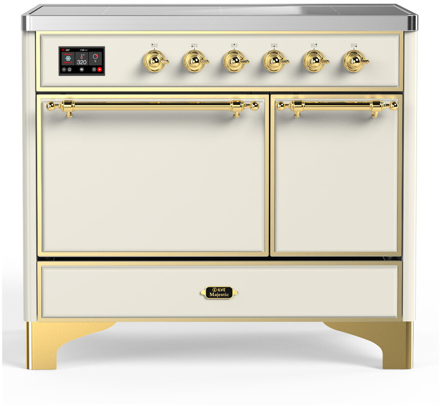 ILVE UMDIB40QNR3AWG Majestic III 40 inch Induction Range with 6 Elements, 3.82 cu. ft. Total Oven Capacity (Solid Door, Antique White, Brass)