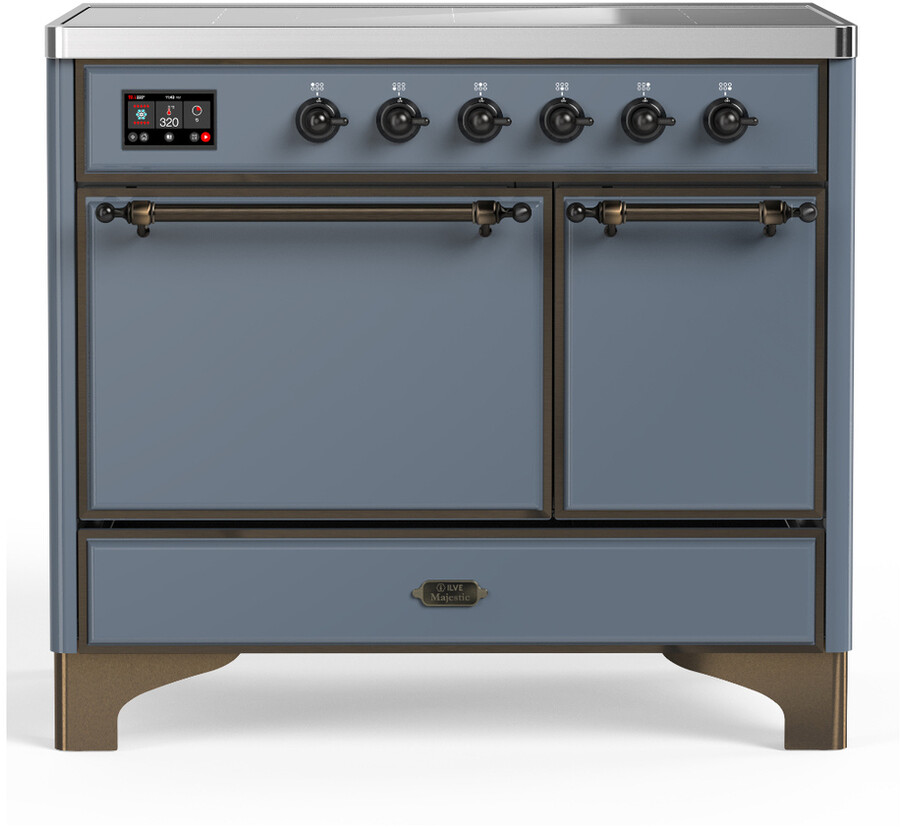 ILVE UMDIB40QNR3BGB Majestic III 40 inch Induction Range with 6 Elements, 3.82 cu. ft. Total Oven Capacity (Solid Door, Blue Grey, Burnished)
