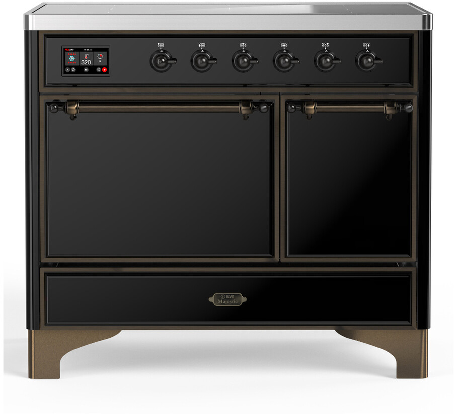 ILVE UMDIB40QNR3BKB Majestic III 40 inch Induction Range with 6 Elements, 3.82 cu. ft. Total Oven Capacity (Solid Door, Glossy Black, Burnished)
