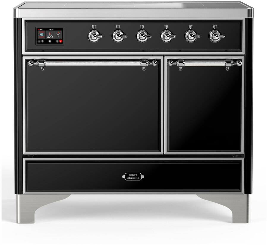 ILVE UMDIB40QNR3BKC Majestic III 40 inch Induction Range with 6 Elements, 3.82 cu. ft. Total Oven Capacity (Solid Door, Glossy Black, Chrome)