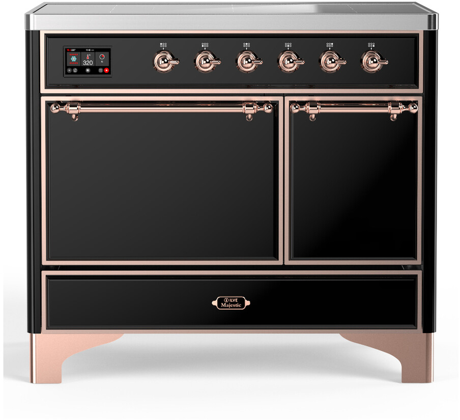 ILVE UMDIB40QNR3BKP Majestic III 40 inch Induction Range with 6 Elements, 3.82 cu. ft. Total Oven Capacity (Solid Door, Glossy Black, Copper)