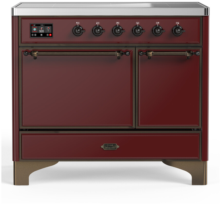 ILVE UMDIB40QNR3BUB Majestic III 40 inch Induction Range with 6 Elements, 3.82 cu. ft. Total Oven Capacity (Solid Door, Burgundy, Burnished)