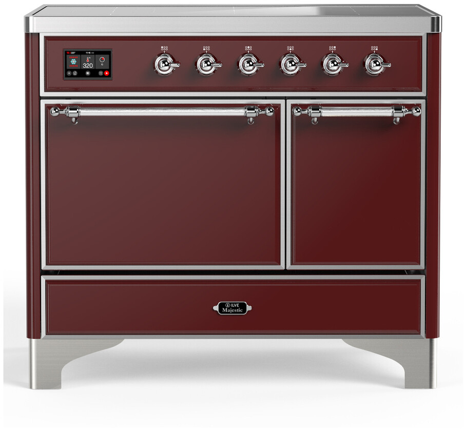 ILVE UMDIB40QNR3BUC Majestic III 40 inch Induction Range with 6 Elements, 3.82 cu. ft. Total Oven Capacity (Solid Door, Burgundy, Chrome)