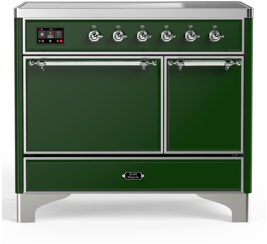 ILVE UMDIB40QNR3EGC Majestic III 40 inch Induction Range with 6 Elements, 3.82 cu. ft. Total Oven Capacity (Solid Door, Emerald Green, Chrome)