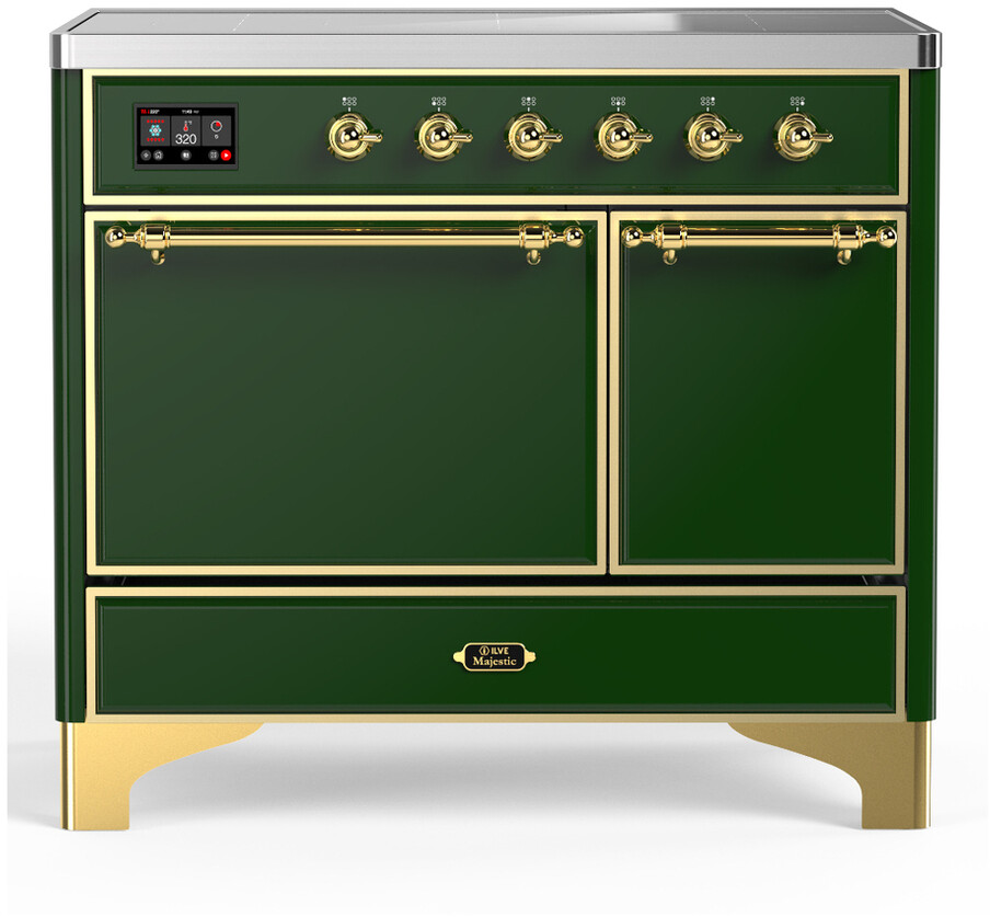 ILVE UMDIB40QNR3EGG Majestic III 40 inch Induction Range with 6 Elements, 3.82 cu. ft. Total Oven Capacity (Solid Door, Emerald Green, Brass)