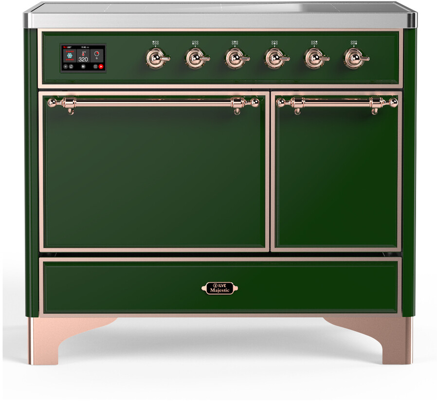 ILVE UMDIB40QNR3EGP Majestic III 40 inch Induction Range with 6 Elements, 3.82 cu. ft. Total Oven Capacity (Solid Door, Emerald Green, Copper)