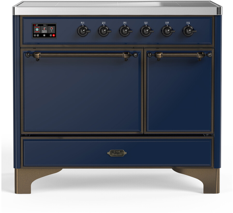 ILVE UMDIB40QNR3MBB Majestic III 40 inch Induction Range with 6 Elements, 3.82 cu. ft. Total Oven Capacity (Solid Door, Midnight Blue, Burnished)