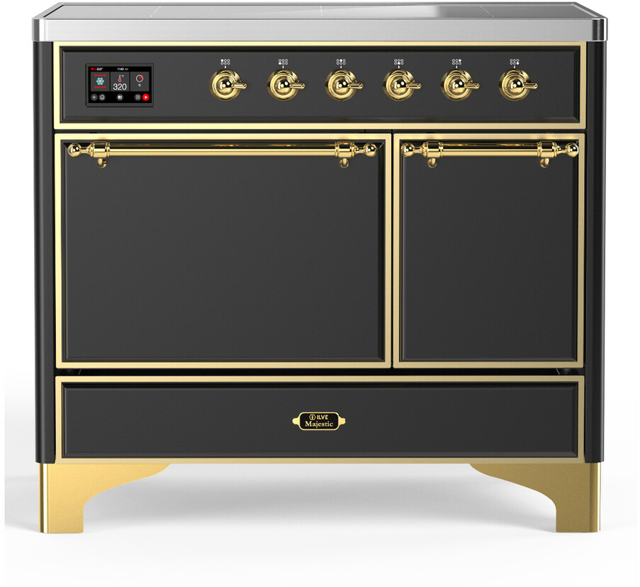 ILVE UMDIB40QNR3MGG Majestic III 40 inch Induction Range with 6 Elements, 3.82 cu. ft. Total Oven Capacity (Solid Door, Graphite Matte, Brass)