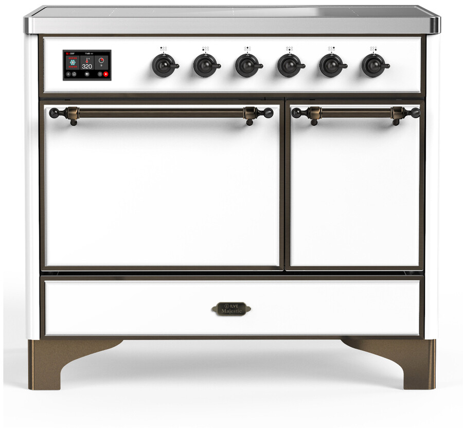 ILVE UMDIB40QNR3WHB Majestic III 40 inch Induction Range with 6 Elements, 3.82 cu. ft. Total Oven Capacity (Solid Door, White, Burnished)