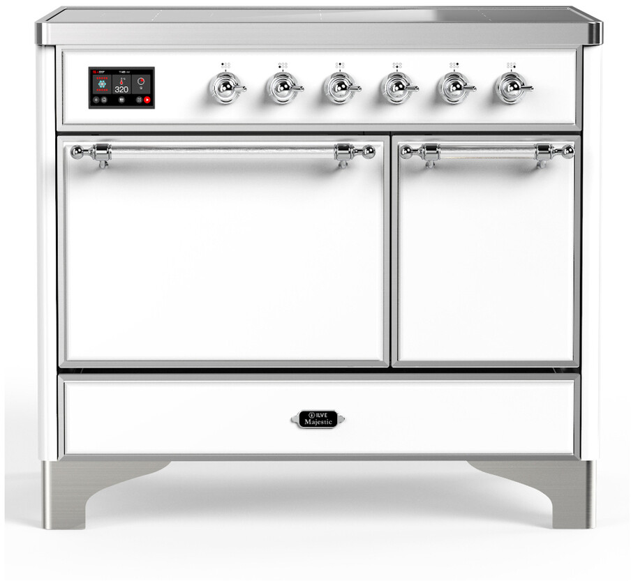 ILVE UMDIB40QNR3WHC Majestic III 40 inch Induction Range with 6 Elements, 3.82 cu. ft. Total Oven Capacity (Solid Door, White, Chrome)