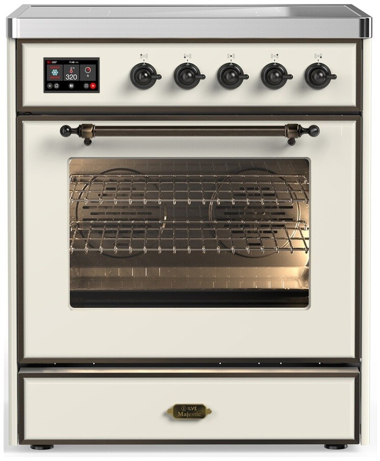 ILVE UMIB30NR3AWB Majestic III 30 inch Induction Range with 4 Elements, 4 cu. ft. Oven Capacity (Triple Glass Door, Antique White, Burnished)