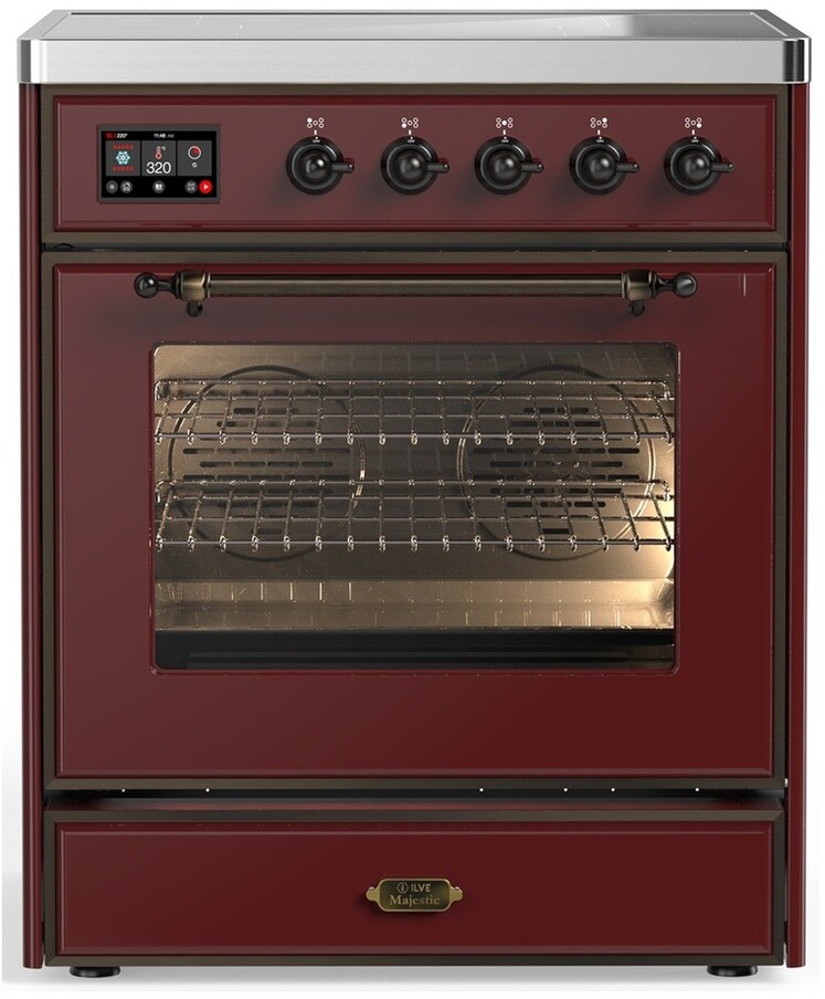 ILVE UMIB30NR3BUB Majestic III 30 inch Induction Range with 4 Elements, 4 cu. ft. Oven Capacity (Triple Glass Door, Burgundy, Burnished)