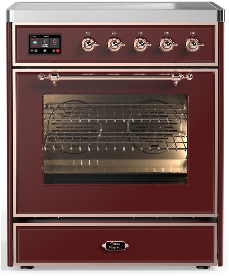 ILVE UMIB30NR3BUP Majestic III 30 inch Induction Range with 4 Elements, 4 cu. ft. Oven Capacity (Triple Glass Door, Burgundy, Copper)