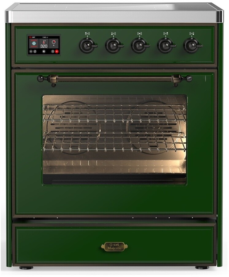 ILVE UMIB30NR3EGB Majestic III 30 inch Induction Range with 4 Elements, 4 cu. ft. Oven Capacity (Triple Glass Door, Emerald Green, Burnished)