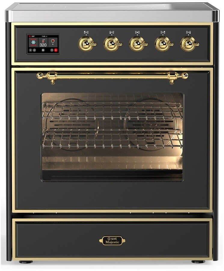 ILVE UMIB30NR3MGG Majestic III 30 inch Induction Range with 4 Elements, 4 cu. ft. Oven Capacity (Triple Glass Door, Graphite Matte, Brass)
