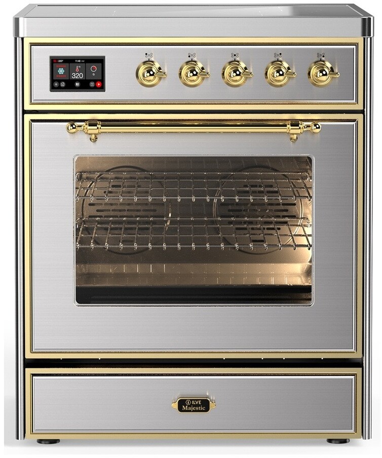 ILVE UMIB30NR3SSG Majestic III 30 inch Induction Range with 4 Elements, 4 cu. ft. Oven Capacity (Triple Glass Door, Stainless Steel, Brass)