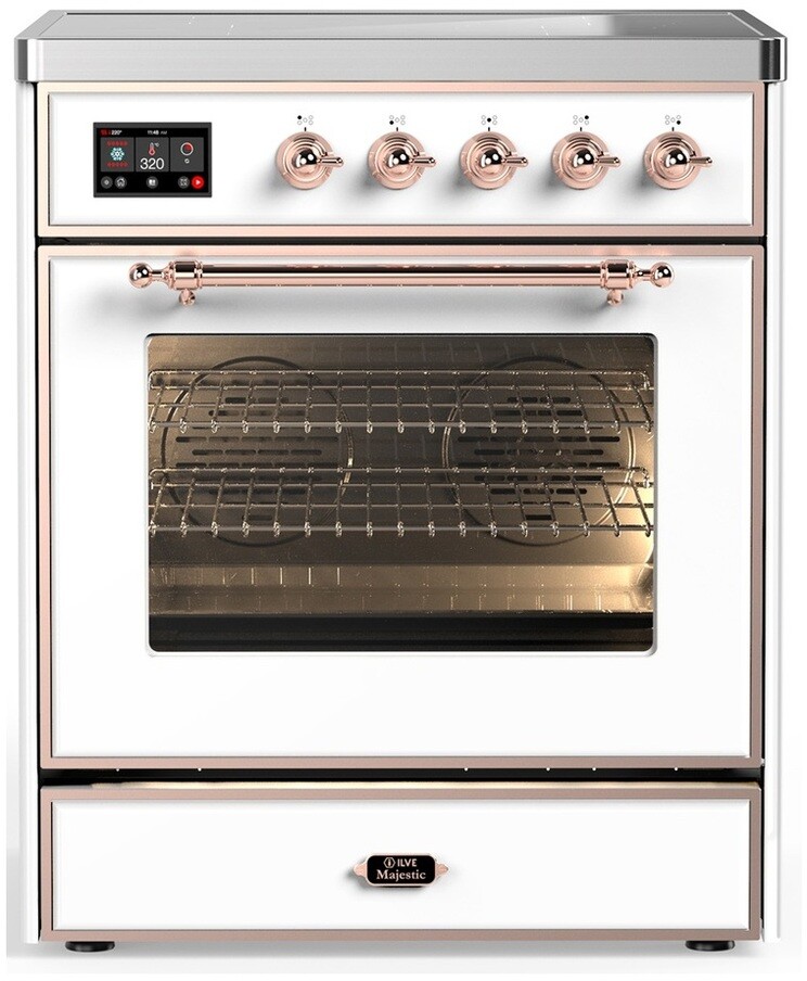 ILVE UMIB30NR3WHP Majestic III 30 inch Induction Range with 4 Elements, 4 cu. ft. Oven Capacity (Triple Glass Door, White, Copper)