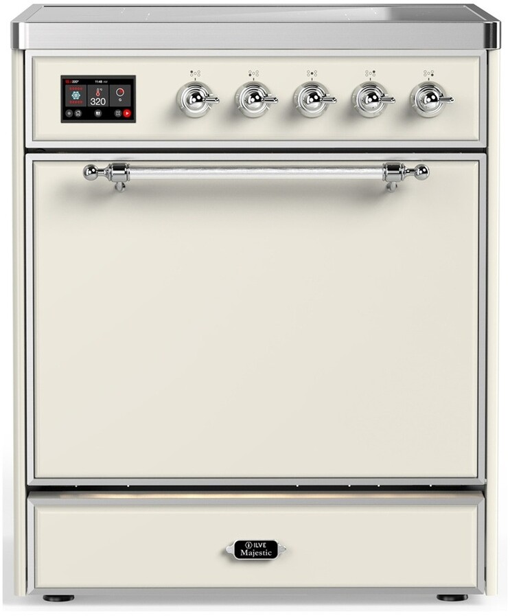 ILVE UMIB30QNR3AWC Majestic III 30 inch Induction Range with 4 Elements, 4 cu. ft. Oven Capacity (Solid Door, Antique White, Chrome)
