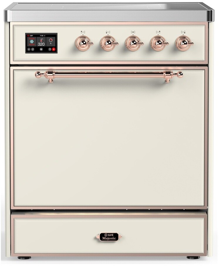 ILVE UMIB30QNR3AWP Majestic III 30 inch Induction Range with 4 Elements, 4 cu. ft. Oven Capacity (Solid Door, Antique White, Copper)