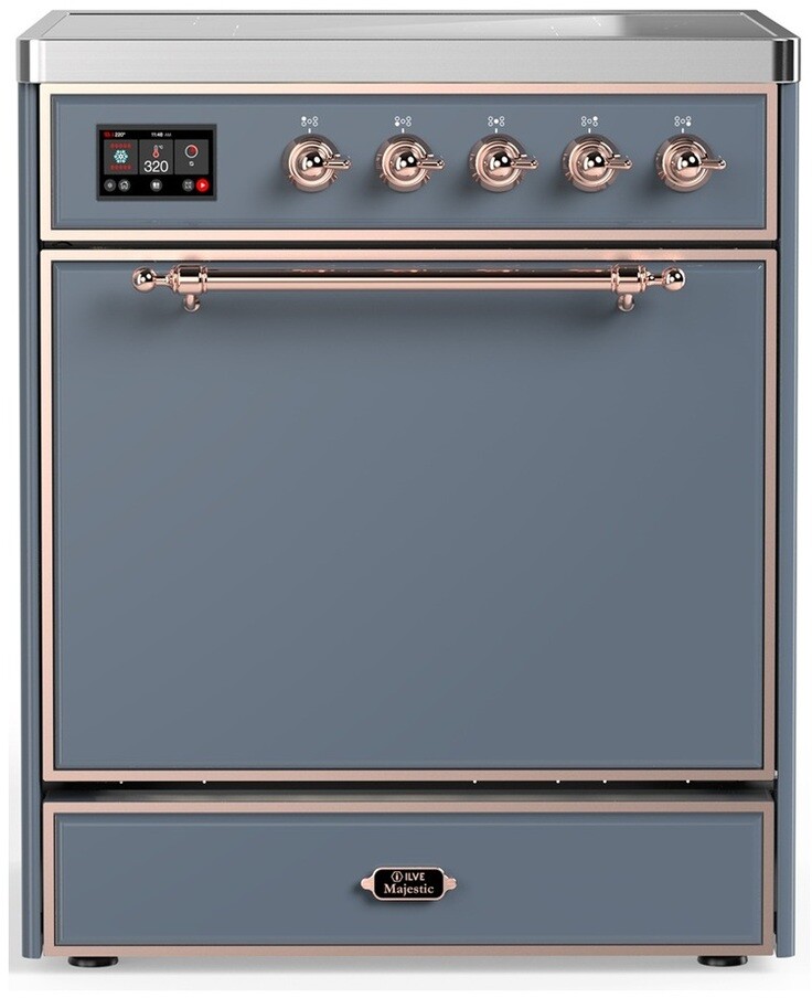 ILVE UMIB30QNR3BGP Majestic III 30 inch Induction Range with 4 Elements, 4 cu. ft. Oven Capacity (Solid Door, Blue Grey, Copper)