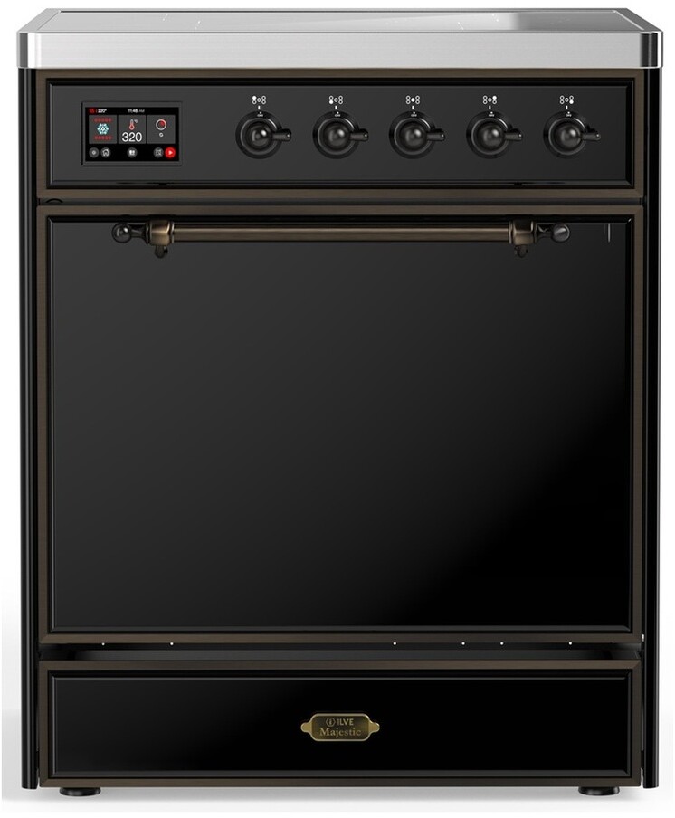 ILVE UMIB30QNR3BKB Majestic III 30 inch Induction Range with 4 Elements, 4 cu. ft. Oven Capacity (Solid Door, Glossy Black, Burnished)
