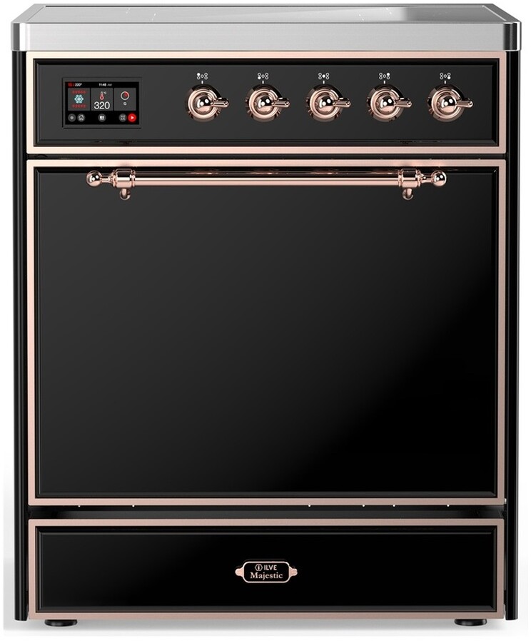 ILVE UMIB30QNR3BKP Majestic III 30 inch Induction Range with 4 Elements, 4 cu. ft. Oven Capacity (Solid Door, Glossy Black, Copper)