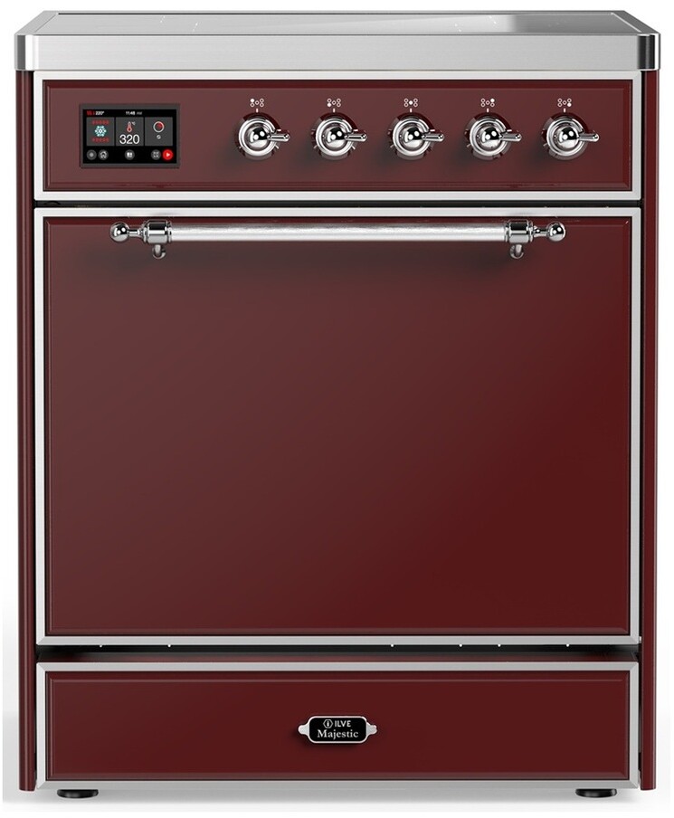ILVE UMIB30QNR3BUC Majestic III 30 inch Induction Range with 4 Elements, 4 cu. ft. Oven Capacity (Solid Door, Burgundy, Chrome)