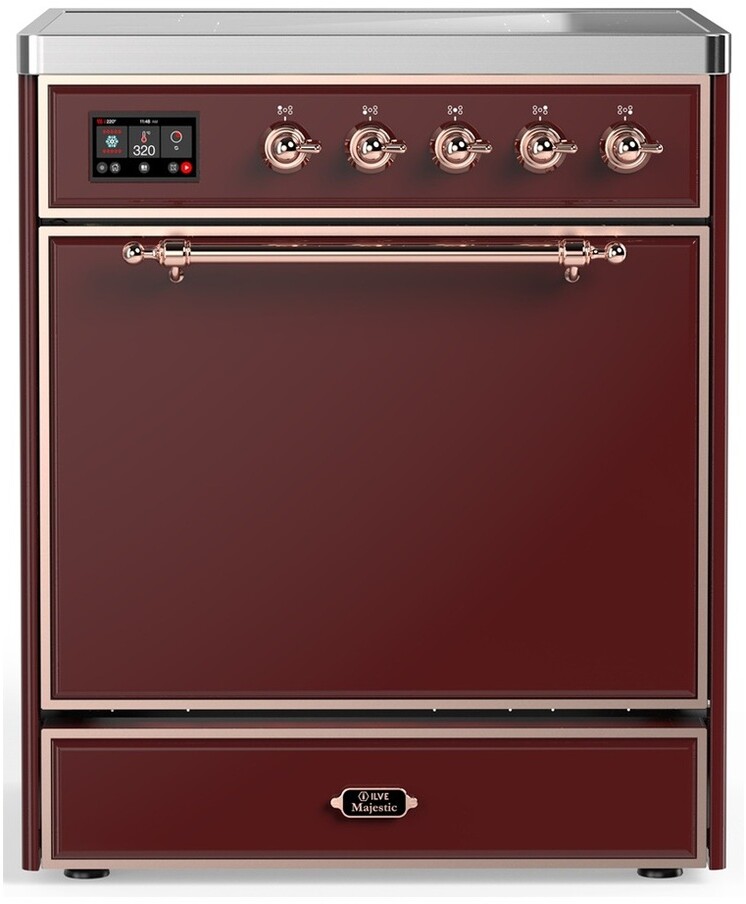 ILVE UMIB30QNR3BUP Majestic III 30 inch Induction Range with 4 Elements, 4 cu. ft. Oven Capacity (Solid Door, Burgundy, Copper)