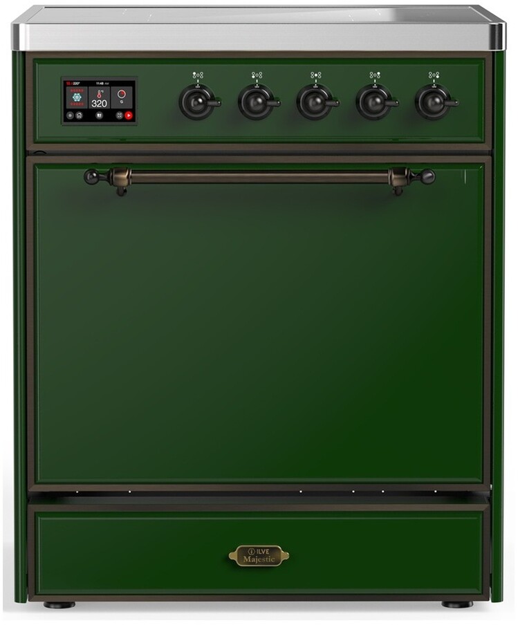 ILVE UMIB30QNR3EGB Majestic III 30 inch Induction Range with 4 Elements, 4 cu. ft. Oven Capacity (Solid Door, Emerald Green, Burnished)