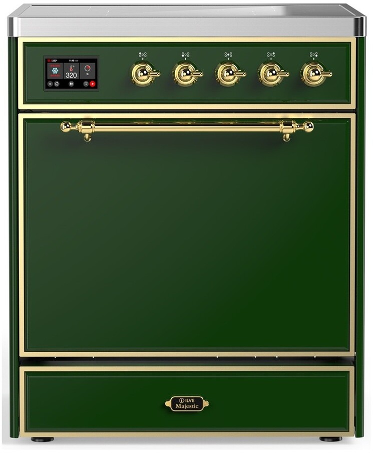 ILVE UMIB30QNR3EGG Majestic III 30 inch Induction Range with 4 Elements, 4 cu. ft. Oven Capacity (Solid Door, Emerald Green, Brass)