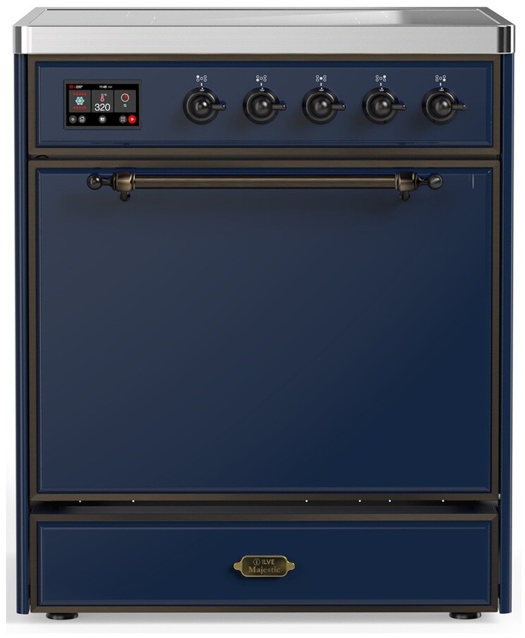 ILVE UMIB30QNR3MBB Majestic III 30 inch Induction Range with 4 Elements, 4 cu. ft. Oven Capacity (Solid Door, Midnight Blue, Burnished)