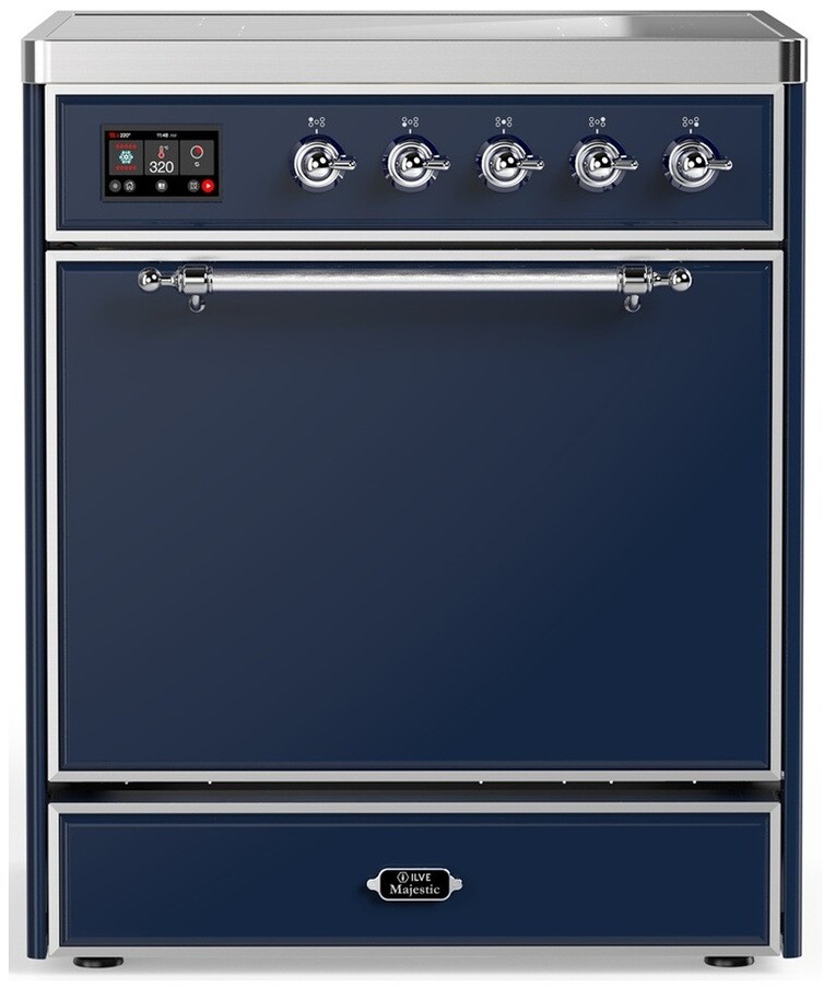 ILVE UMIB30QNR3MBC Majestic III 30 inch Induction Range with 4 Elements, 4 cu. ft. Oven Capacity (Solid Door, Midnight Blue, Chrome)