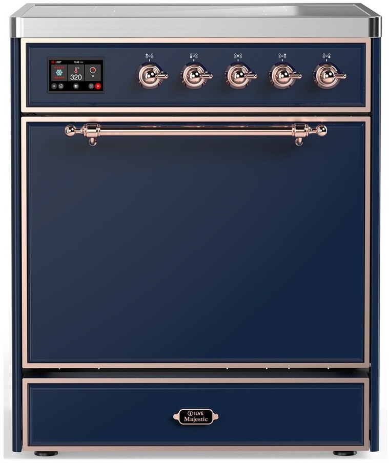 ILVE UMIB30QNR3MBP Majestic III 30 inch Induction Range with 4 Elements, 4 cu. ft. Oven Capacity (Solid Door, Midnight Blue, Copper)
