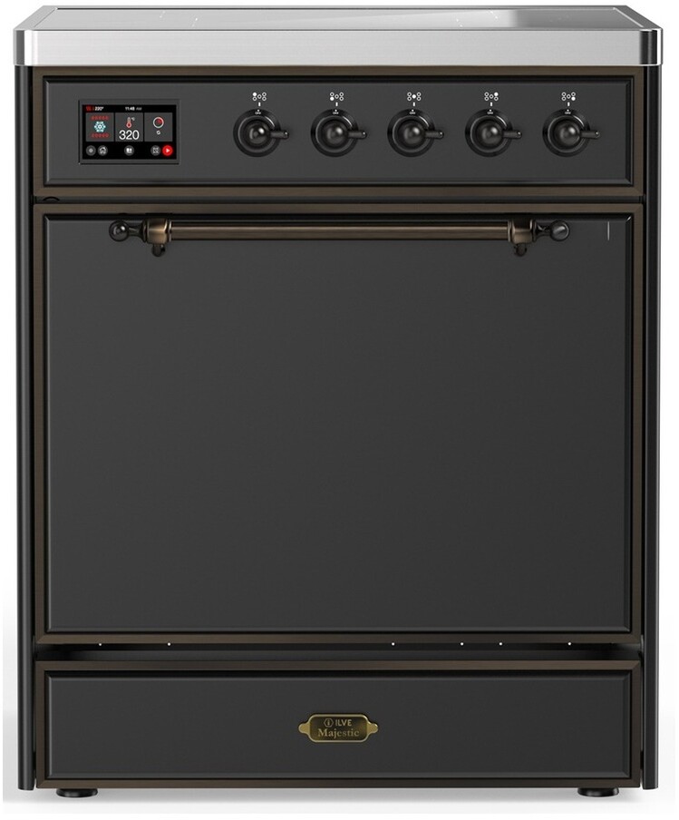 ILVE UMIB30QNR3MGB Majestic III 30 inch Induction Range with 4 Elements, 4 cu. ft. Oven Capacity (Solid Door, Graphite Matte, Burnished)