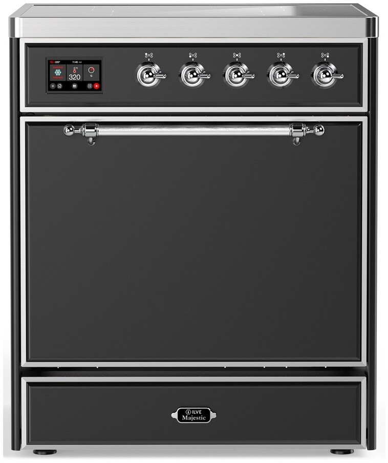 ILVE UMIB30QNR3MGC Majestic III 30 inch Induction Range with 4 Elements, 4 cu. ft. Oven Capacity (Solid Door, Graphite Matte, Chrome)