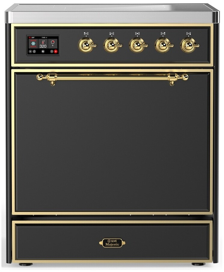 ILVE UMIB30QNR3MGG Majestic III 30 inch Induction Range with 4 Elements, 4 cu. ft. Oven Capacity (Solid Door, Graphite Matte, Brass)