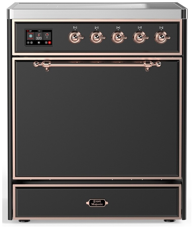 ILVE UMIB30QNR3MGP Majestic III 30 inch Induction Range with 4 Elements, 4 cu. ft. Oven Capacity (Solid Door, Graphite Matte, Copper)