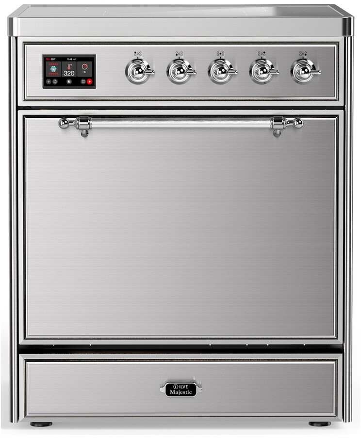 ILVE UMIB30QNR3SSC Majestic III 30 inch Induction Range with 4 Elements, 4 cu. ft. Oven Capacity (Solid Door, Stainless Steel, Chrome)