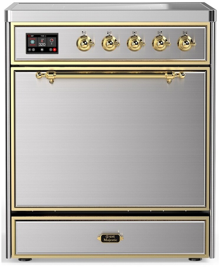 ILVE UMIB30QNR3SSG Majestic III 30 inch Induction Range with 4 Elements, 4 cu. ft. Oven Capacity (Solid Door, Stainless Steel, Brass)